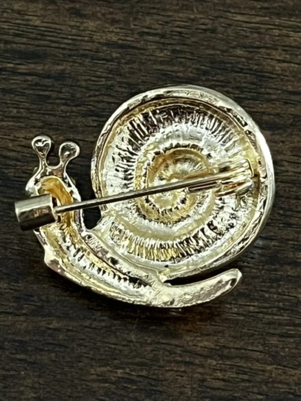 Snail Brooch Enameled Rhinestone Black Blue Gold Tone